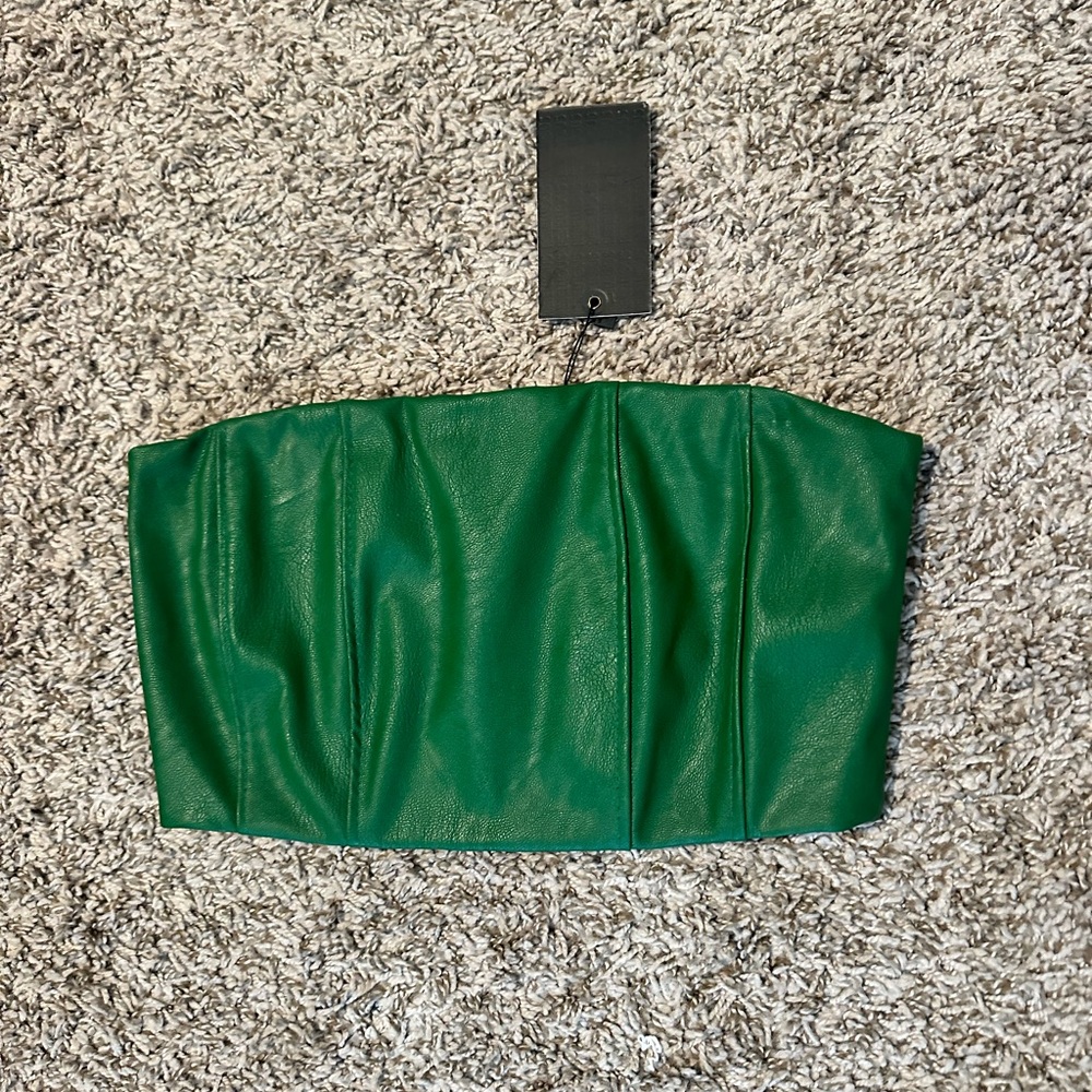 green leather crop top, size 6